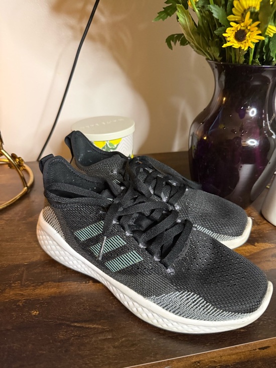 adidas Shoes - adidas Black Knit Sneakers with Mint Stripe Accents